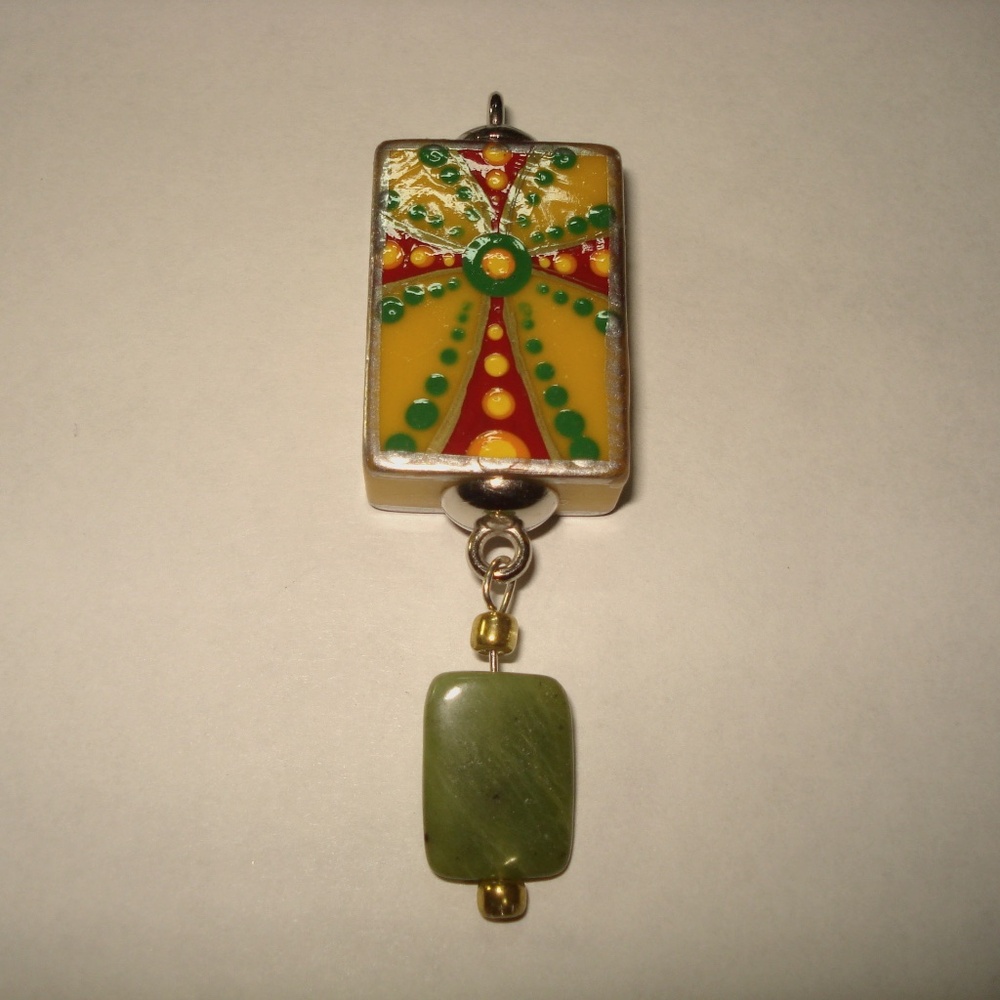 Vintage Bakelite 2-Sided Themed Mah Jong Pendant